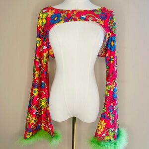 iHeartRaves Pink Floral Rainbow Top